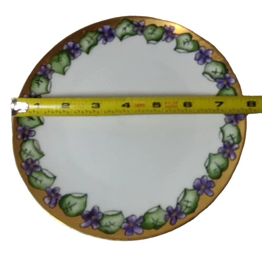 Antique PT Tirschenreuth‎ Dessert Plates Bavaria Violet Gold Trim Signed Set Two